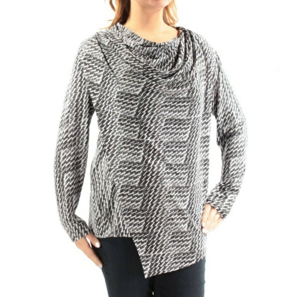 Alfani Black Asymmetrical Wrap White Size L Top